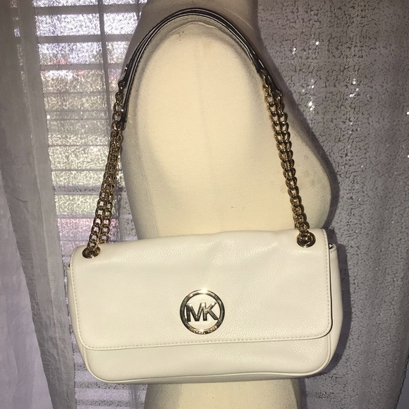 MICHAEL Michael Kors Handbags - Michael Kors White Gold Chain Small Shoulder Bag